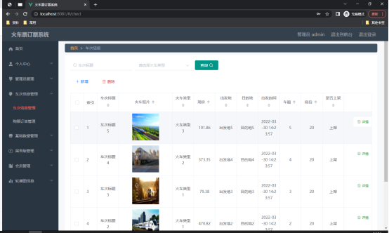 图 5.2 车次信息管理页面
