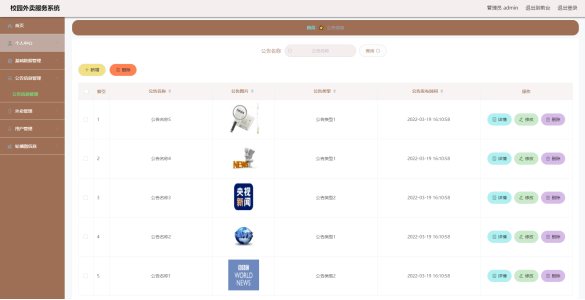 图 5.2 公告信息管理页面