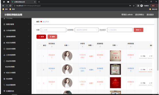 图 5.3 校友风采管理页面
